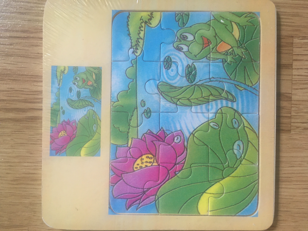 Drewniane puzzle dla dzieci żaba lilia staw