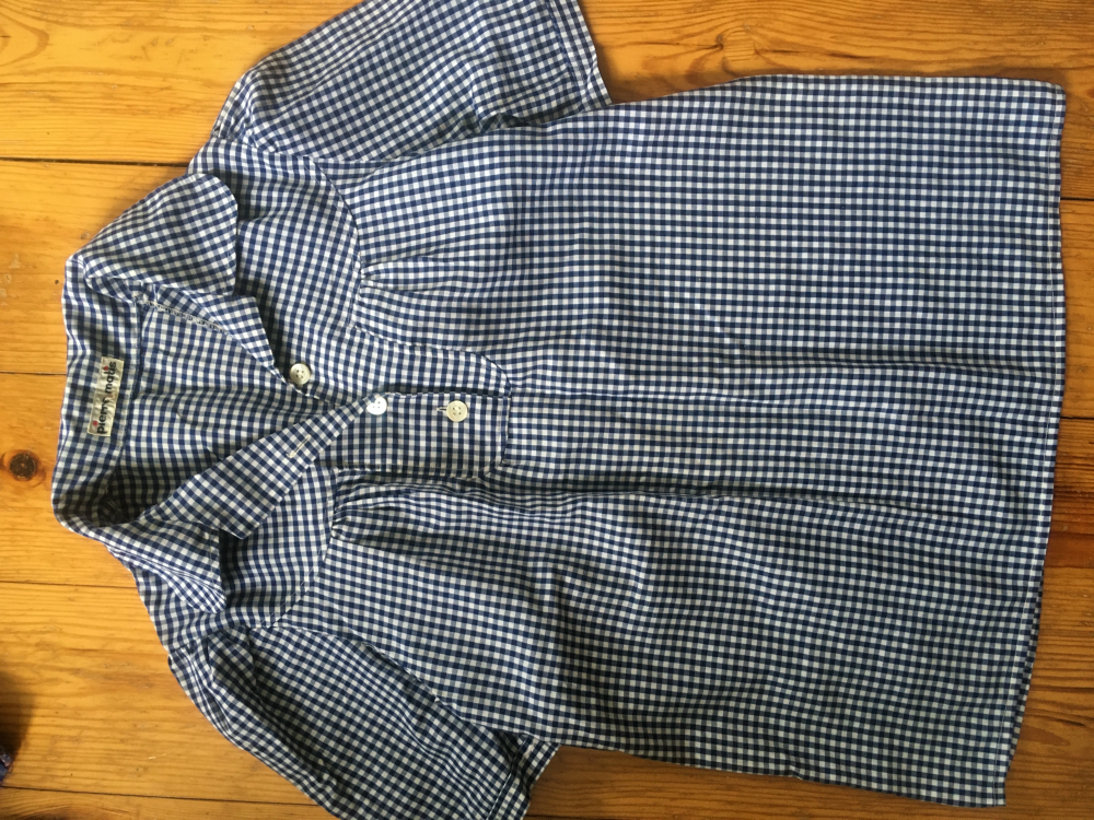 Koszula na krótki rekaw w biało- niebieska drobna kratę 