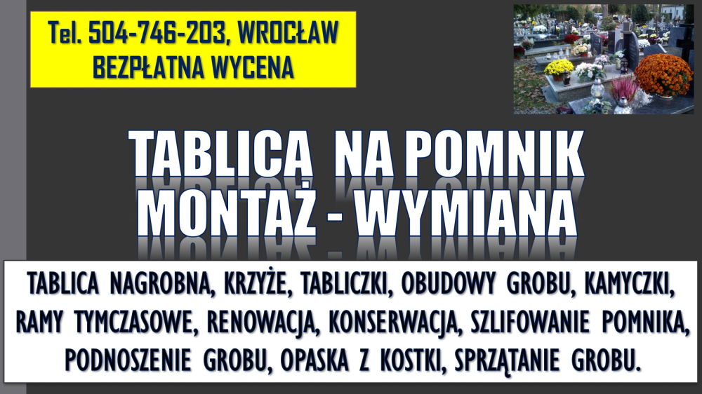 Tabliczka nagrobna, cena Wrocław tel. 504-746-203, na krzyż