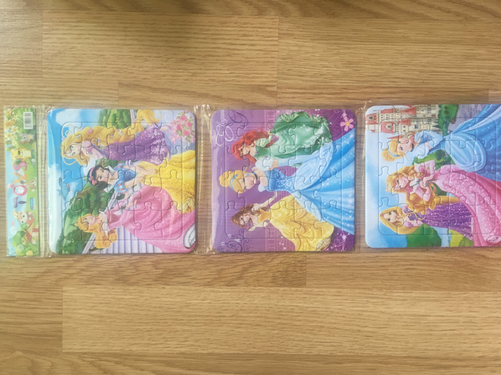 Zestaw 3 mini puzzli z kolorowankami księżniczki Disney