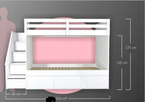 Łóżko piętrowe ze schodkami 90x200cm