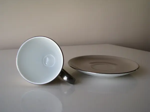 Piękna, porcelanowa perłowo-brązowa filiżanka Kristoff