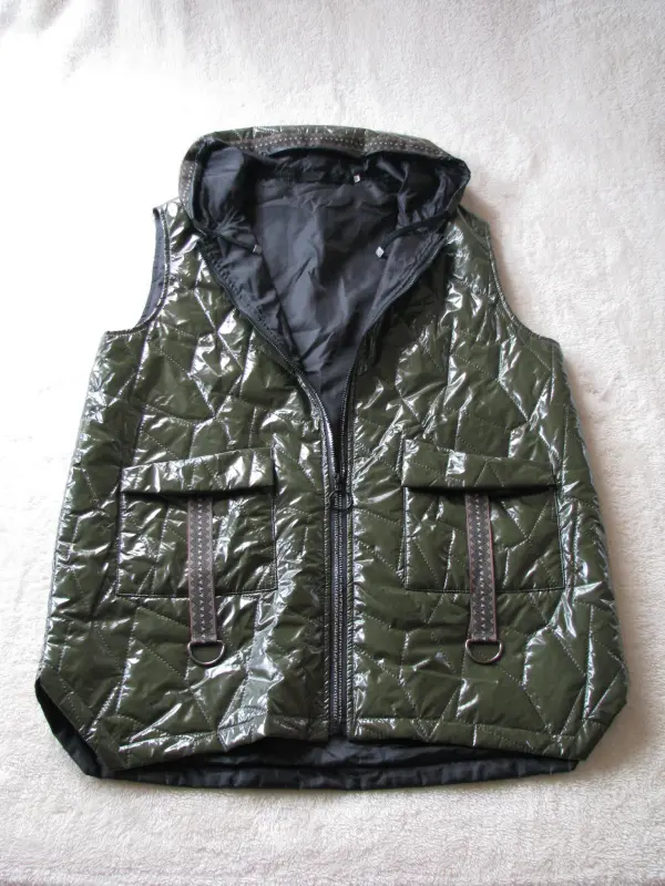 Pikowany bezrękawnik długa kamizelka z kapturem r. 48 / XXXL