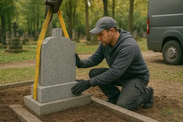 Podnoszenie zapadniętych nagrobków. Cmentarz Wrocław,