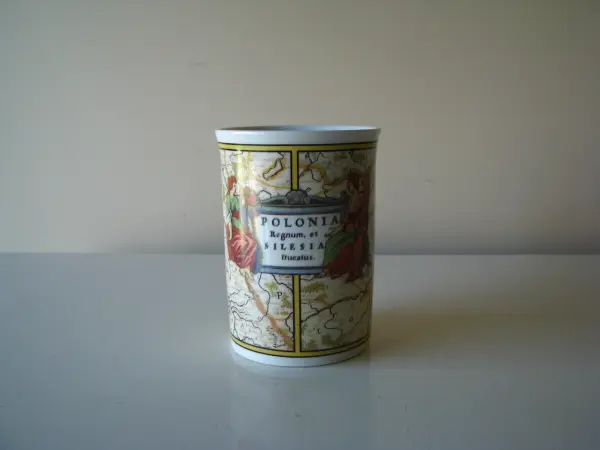 Stary kubek porcelanowy mapa Polonia Regnum et Silesia Ducat