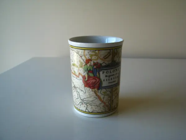 Stary kubek porcelanowy mapa Polonia Regnum et Silesia Ducat