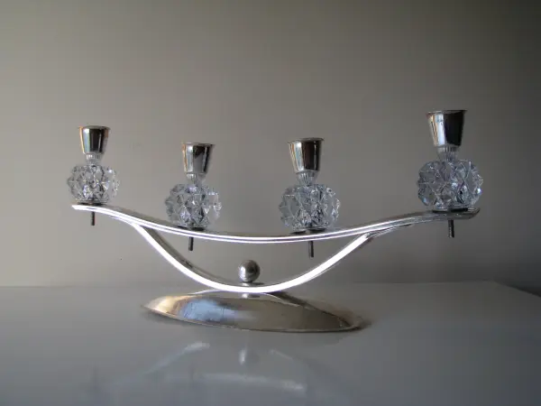 Stary, stylowy, srebrny świecznik na 4 świece 