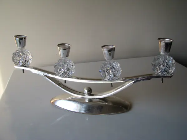 Stary, stylowy, srebrny świecznik na 4 świece 