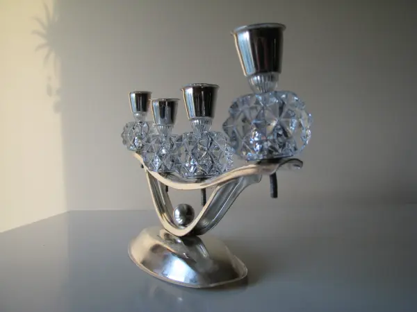 Stary, stylowy, srebrny świecznik na 4 świece 
