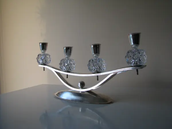 Stary, stylowy, srebrny świecznik na 4 świece 