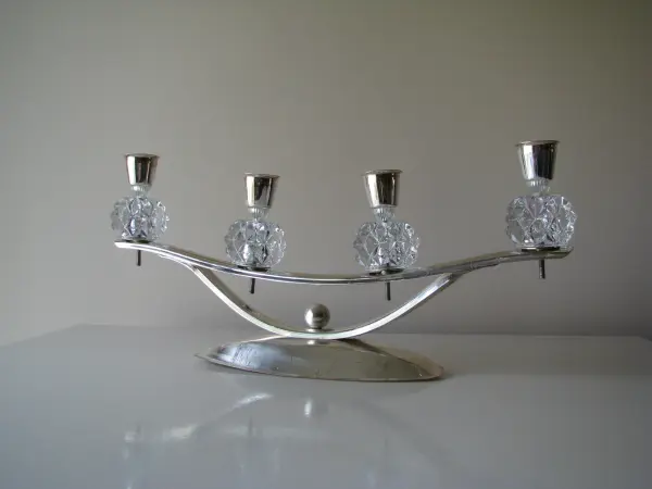 Stary, stylowy, srebrny świecznik na 4 świece 