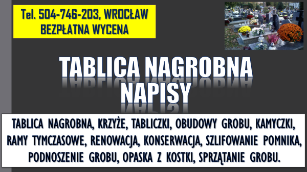 Tabliczka nagrobna, cena Wrocław tel. 504-746-203, na krzyż